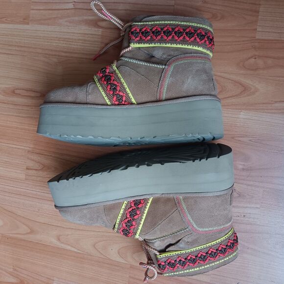 UGG Classic Mini II Braid Platform Chestnut Suede Boots Sz 12 Winter Outdoor - Picture 5 of 10